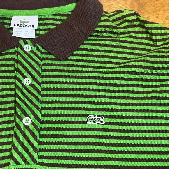 Lacoste men’s Green and Black Striped Polo Shirt Size 9 4X - Picture 4 of 4